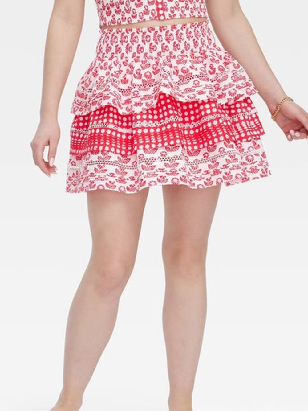 Roller Rabbit x Target Red White Tiered Floral Mini Skirt NWT Cottagecore